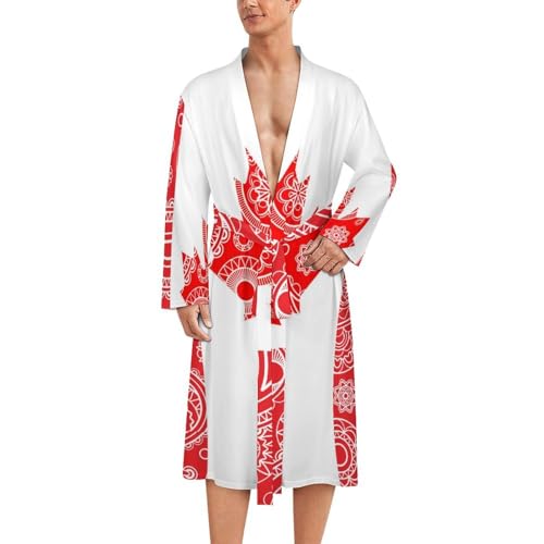 Canada Flag Paisley Pattern Funny Men's Robe Soft Lightweight Bathrobe Long-sleeve Spa Robes