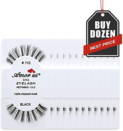 Amorus 12 Pairs Multipack #217 False Eyelashes Dozen Set 100% Natural Hair Black Handmade Comfortable Reusable Strip Fake Lashes Pack