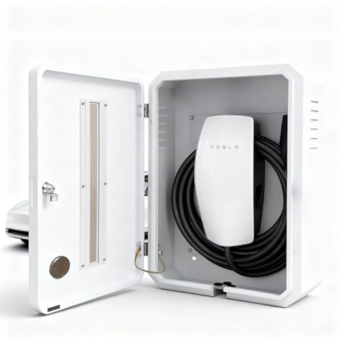 RIVENFAN EV Charger Cover Box Mount for Tesla - Durable Weatherproof & Theftproof Charging Station, Tesla Gen 3 Wall Charger Compatible - Tesla Charger Box for Outdoor (101-W) White