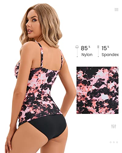 Image of Shuangyu Women's Twist Front Bandeau Tankini Set Two Pieces Ruched Tummy Control Suimsuit with Mid Waist Briefs