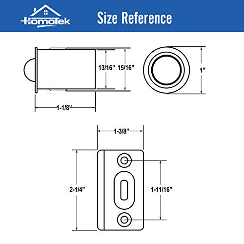 Homotek 2 Pack Drive In Ball Catch With Strike Plate For Closet Doors, Satin Nickel, 13/16 Inch X 1-1/8 Inchs,Die-Cast, Adjustable Tension Ball #TOP1
