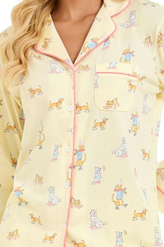 Image of LUBOT 100% Cotton Pajamas for Women Pajama Set 2 Piece PJ Sleepwear Set Soft Ladies Button Knit Long Sleeve Loungewear XS-XXL