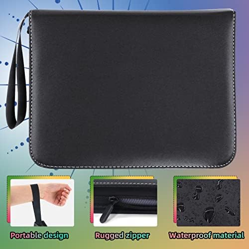 Newthinking Trading Card Binder, 400 Pockets Trading Collectible Card Folder with Removable Sleeves Portable Handle Waterproof Card Binder (Black)
