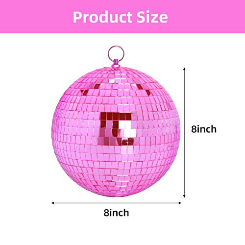 Bola espejada rosa de 8 pulgadas y motor para bola espejada con control remoto, rotador de bola espejada giratoria recargable con batería y velocidad ajustable – 18 luces LED RGBW integradas miniatura 2