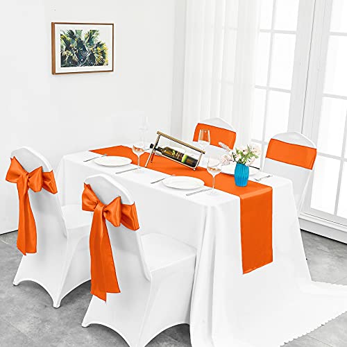 4-Pack Orange Satin Table Runner 12 x 108 Inch Long Bright and Smooth Silk Fabric Table Runner for Wedding Banquet Birthday Party Decoration by Pufogu - Image 5