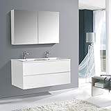 PRATICITE : Ce meuble de rangement suspendu avec porte de salle de bain ou toilettes est de dimensions 120cm x 52cm x 52cm, ce qui lui permet d'être installée dans la majorité des espaces de bain. Vous pouvez choisir la couleur de la vasque (blanc brillant ou noir mat).