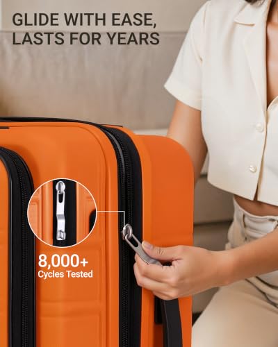Image of TAKUMI Suitcases with Wheels, Expandable Carry on Luggage, Orange, 20 Inch | Airline Approved for Travel, Business Trip, Front Pocket, Impact Resistant Hardshell, 360 Double Spinner Wheels, TSA Lock
