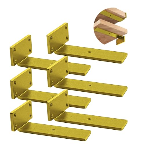 Advanced Heavy-Duty Shelving Bracket - 5-Inch Floating 0.2-Inch Thick Gold L-Shaped Solid Steel (6 Pieces)