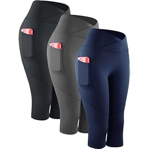 CADMUS Womens High Waist Workout Legging Capris for Yoga w Side Pockets