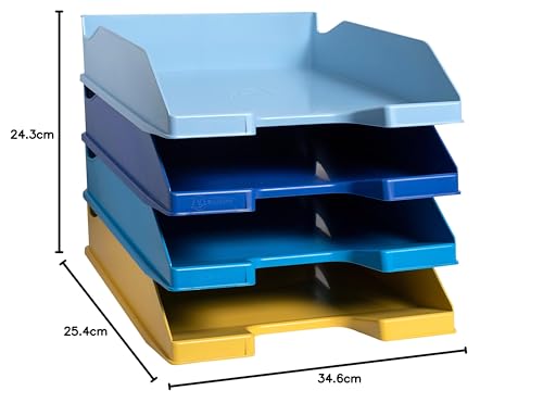 Exacompta 113202SETD 4er Pack Briefablage BeeBlue aus Recycling-Kunststoff DIN A4. Ideale Briefkörbe für Ihre Organisation. Stapelbare Ablagekörbe farbig sortiert Blauer Engel Combo Midi