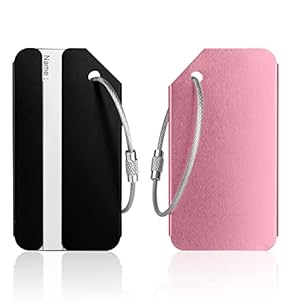 Luggage Tags, 2Pcs Aluminum Alloy Baggage Labels, Suitcase ID Tag Set, Handbag Tag Labels Travel Accessories for Checked Luggage, Hand Luggage and Handbags – Pink & Black