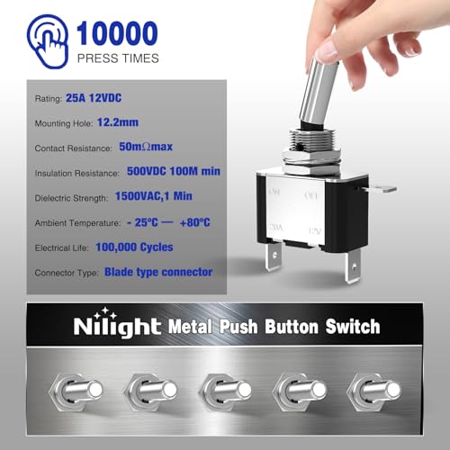 Image of Nilight 3PCS White LED Toggle Switch 12V 20A 3 Pin 2 Position ON Off SPS