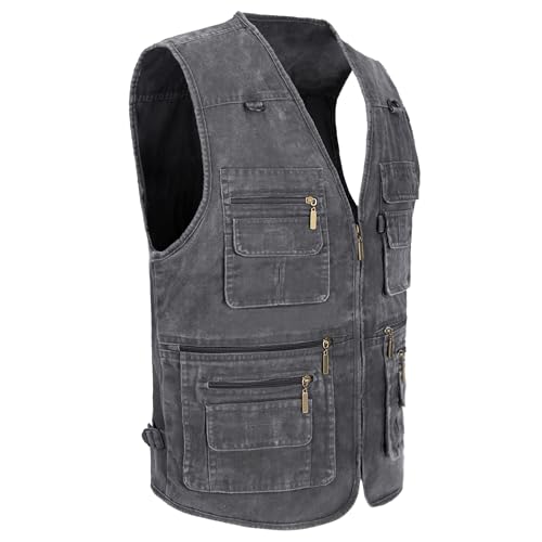 Image of Men's Stone Washed Denim Multi-pocketed Fishing Work Outerwear Vest