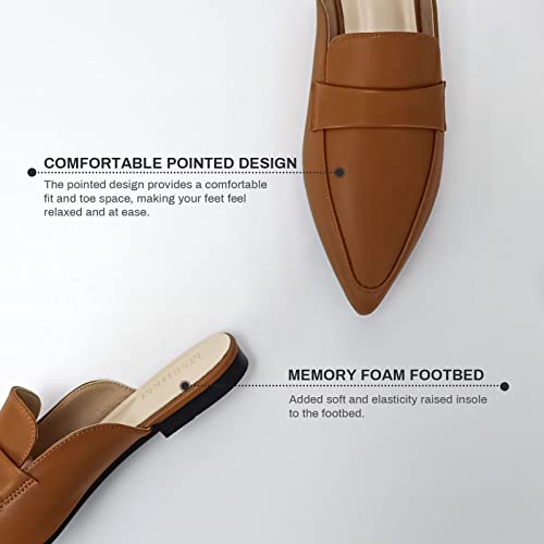 Msehkm Women's Mules Flats- Classic Pointed Toe Design With Comfortable Fit For Everyday Wear- Penny/Leather Slippers Loafers Brown 8 #TOP3