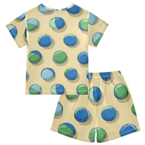 Pajama Short Sets Beach Balls Pattern Print Soft Cotton Summer Sleepwear 2 Piece PJS Size 5-14T2
