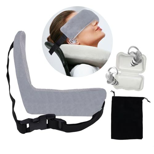 PPDVUUT Adjustable Head Support Strap for Travel - Compact & Portable Headrest Pillow Sling with Soft Fleece, Prevents Head Bobbing on Airplanes & Cars (Includes Earplugs & Storage Bag)