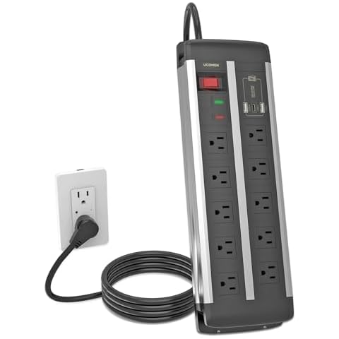 Wide Spaced Surge Protector Power Strips,10 Outlets with 1 USB C and 2 USB A Ports, 6.6ft Heavy Duty Extension Cord,15A/1875W for Meeting Room,University Dormitories, UL Listed Cover