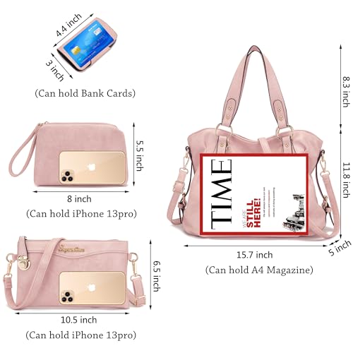 Soperwillton Fashion Handbag for Women Shoulder Bag Top Handle Satchel Hobo Tote Bag Purse Set 4pcs4