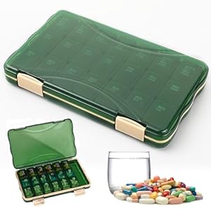7 dagen pillendoos met 21 vakken, reis pillendoosje,hoogwaardige pillendoos, food grade PP plastic, met stofdichte functie, kan granulaire medicijnen opslaan (groen)