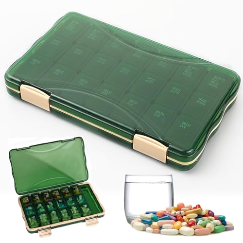 7 dagen pillendoos met 21 vakken, reis pillendoosje,hoogwaardige pillendoos, food grade PP plastic, met stofdichte functie, kan granulaire medicijnen opslaan (groen)