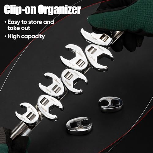 SHALL 3/8" Flare Nut Wrench Set, 10-Piece Metric Crowfoot Flare Nut Tool Kit for Nut Removal, 10-19mm, Clip-on Organizer, Tools for Mechanics, Access Fasteners in Tight Spaces - Thumbnail 4