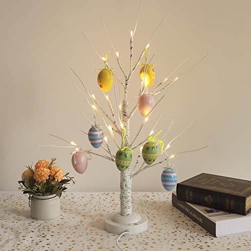 24 Led Lighted Birch Tree With Hanging Easter Eggs 24 Inch Adjustable Branches Artificial Tree Tabletop Battery/Usb Operated 8 Lighting Modes For Home Wedding Christmas Decoration (Warm White) #TOP19
