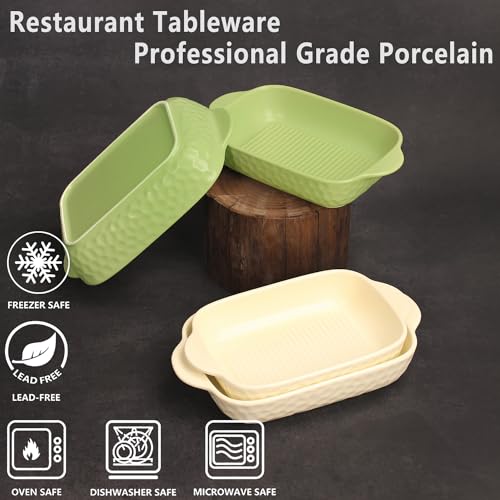 7" x 4.5" Rectangular Porcelain Baking Dish Set,Au Gratin Dishes,Casserole Dish, Ramekins 16 oz Bakeware Set of 2, Lasagna Pans for Cooking, Cake Dinner,Kitchen, Carry Handles Beige