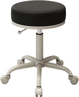 Pulley Swivel Lift Round Stool Pu Leather Round Roller Stool with Quiet Wheels Height Adjustable Swivel Design Spa Beauty Salon Stool Green (Brown) (Black 1)