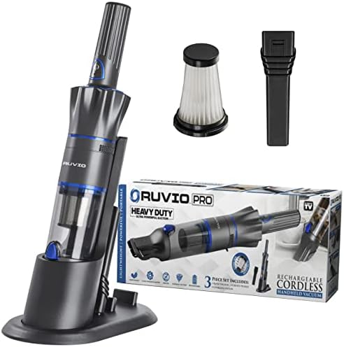 Ruvio PRO Cordless Hand Vacuum 17” Portable Vacuum Cleaner for Home and Car Use, Rechargeable Vacuum with Double HEPA Filtration System, High Power Motor Hand Vacuum Cleaner As Seen On TV
