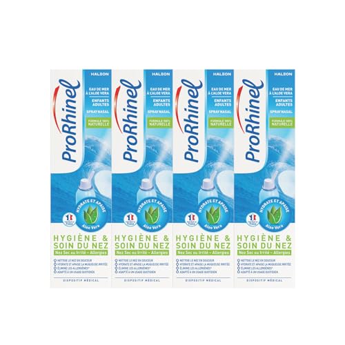 Prorhinel Spray Nasal Eau de Mer et Aloe Vera, Lavage Nez Bouché ou Rhume, Pour Enfants et Adultes, Fabriqué en France, Lot de 4x 100ml