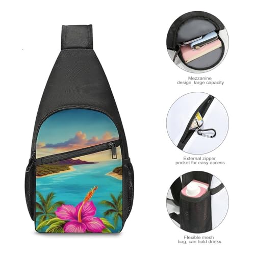 Mochila deportiva Hello Hawaii tipo sling casual para senderismo miniatura 5