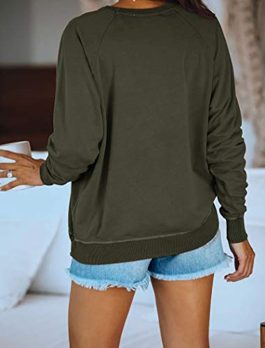 Prettoday Women's Casual Crew Neck Sweatshirts Long Sleeve Solid Tunic Tops Loose Pullovers Green #TOP1