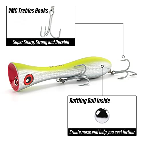 Dr.Fish ポッパー 海水釣り ルアー 8インチ GT ポッパー VMC トレブルフック サーフフィッシングルアー ストライパー マグロ バラクーダ サバ 鯛 青物 ペンシル プラグ オフショア シャルトリューズ シルバー 3枚目