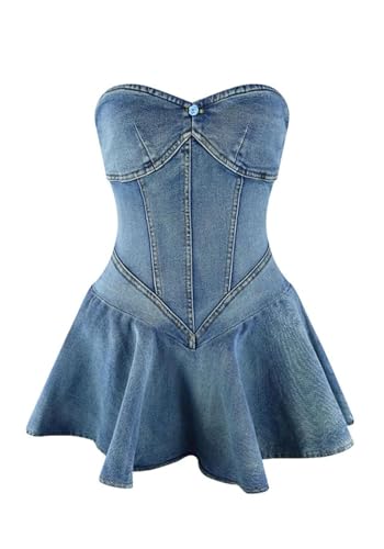 Famnbro Womens Denim Dress Strapless Off Shoulder Sexy Backless Tube Mini Jean Corset Dresses Clubwear3