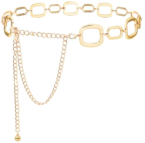 Women's Metal Waist Chain Turquoise Square Chain Belt for Dress Western Cowgirl Link Belts