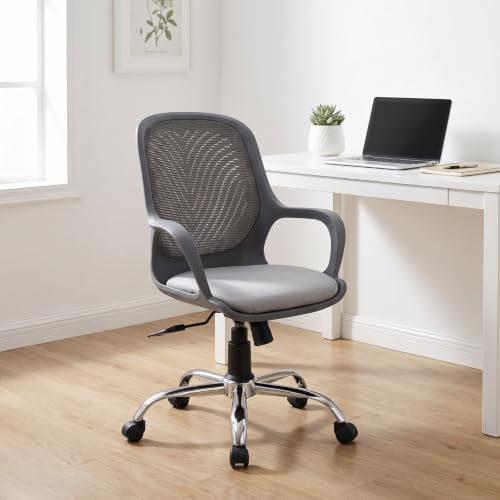 Image of INNOWIN Grey Ergonomic Mesh Office Chair with Cushioned Seat, Mid Back Computer Chair, Adjustable Height, 360 Swivel, Smooth Rolling Wheels, Study Chair for Home Office, Workstation & Conference Room