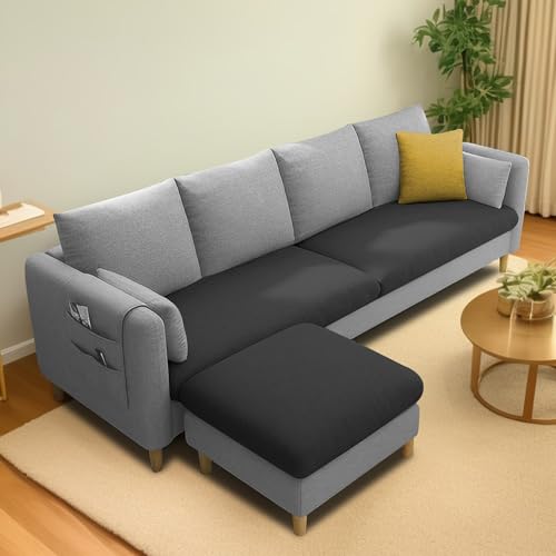 Image of Globin 3 Seater Sofa with Center Table Set for Living Room (Turquise) Premium Fabric Sofa (Black Grey)
