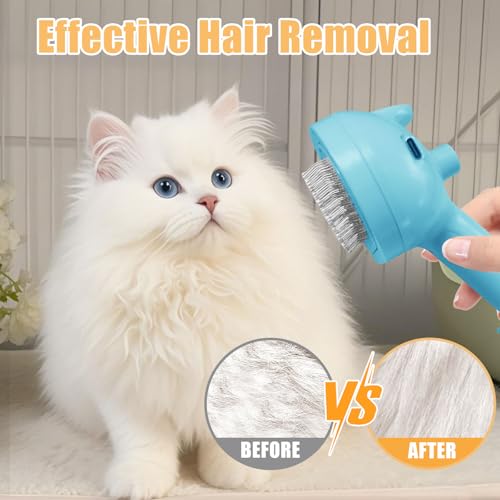 Image of Cat Steam Brush for Shedding, Pet Steam Brush for Dog with Release Button,Anti-Static Pet Spray Hair Removal Comb,Cat Spray Comb for Long & Short Haired Pets,Blue