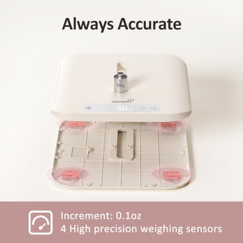 Image of GROWNSY Digital Baby Scale & Pet Scale Up to 330 lbs, Beige | Accurate Weighing, 330 lb Capacity, Hold Function, 27 inch Height Measurement and Measuring Tape, LED Display, 5 Weighing Units