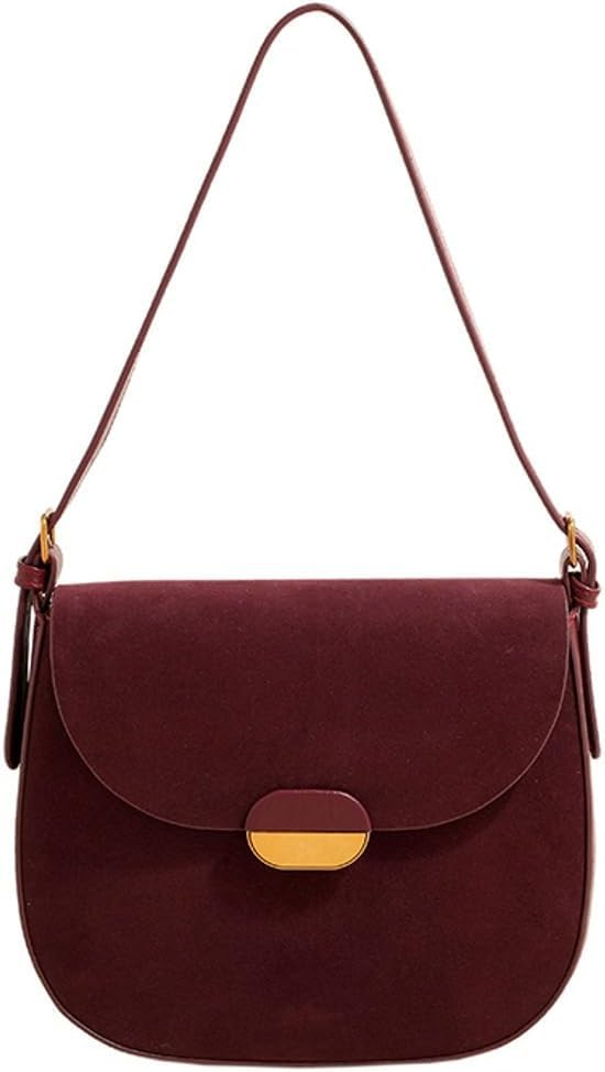 JOLILUNA Burgundy Suede Shoulder Bags For Women Brown Suede Small Trendy Wine Crossbody Bag Saddle Suede Satchel Bag (Burgundy)