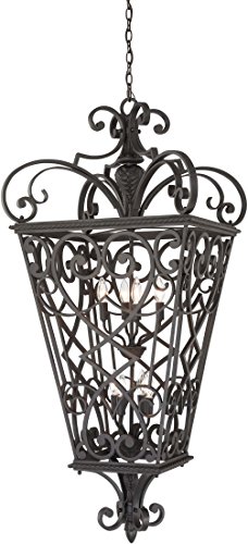 Quoizel Fq1931Mk01 Fort Quinn Wrought Iron Outdoor Pendant Lighting, 8-Light, 480 Watts, Marcado Black (52" H X 31" W) #TOP26
