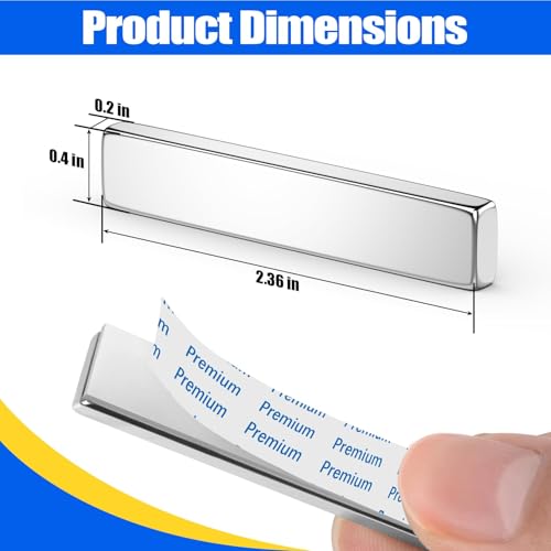 Image of FINDMAG Heavy Duty Bar Magnets with Adhesive, 10 Pack, 60x10x5mm | Strong neodymium magnets with adhesive backing; for cabinet closures, shower doors, garage storage, tools and home projects