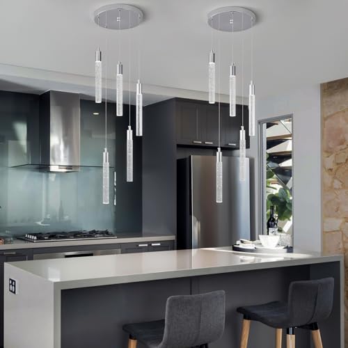 Image of Modern Light Fixture Kitchen Island Pendant Light Dimmable LED Chrome Pendant Lights Mini Crystal Pendant Lighting for Bedroom Dining Room Living Room(5-Light )