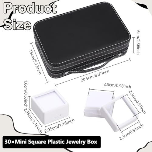 BENECREAT 30 Pcs 2.95x1.6cm Square Gem Jars with Leather Storage Box, White Loose Diamond Box with Window - Image 2