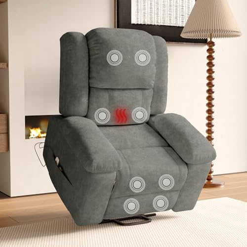 BPKADHY Elektrischer Relaxsessel, Massagesessel mit Kippfunktion und Vibration, elektrischer Massagesessel, Fernsehsessel, Relaxsessel, 160° neigbar (grauer Stoff) – Bild 6