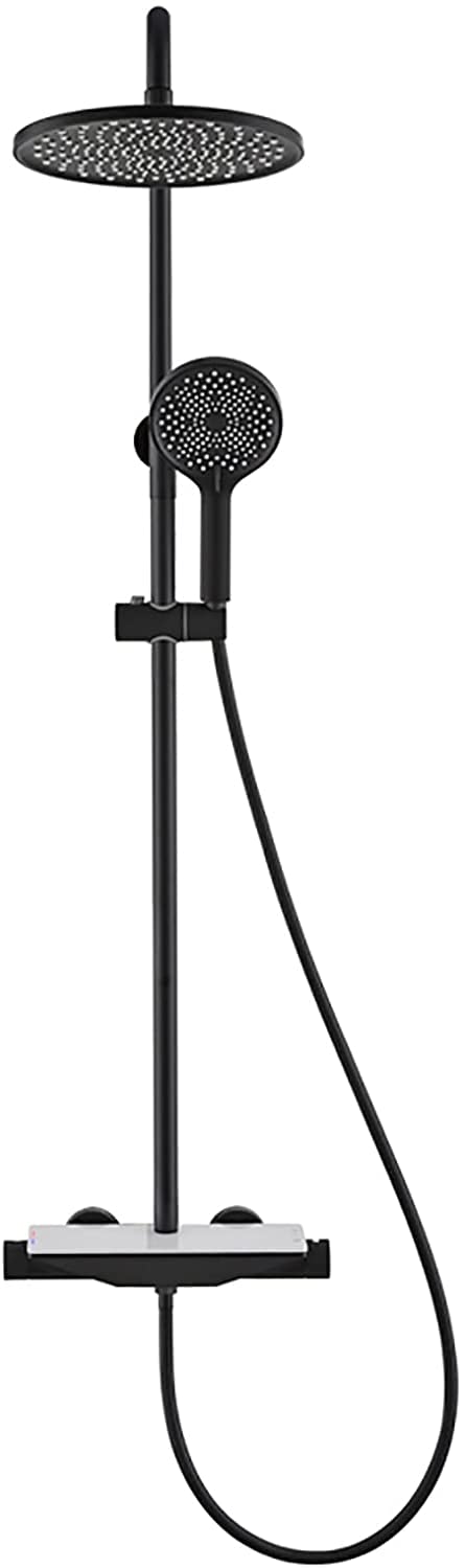 AYCDL Shower System Thermostatic Shower Faucet Set 10 inches Shower Combo Set Wall Mounted Rain Mixer Combo Set with Waterfall Tub Spout, Round Rain Shower Head, 3 Mo,Black