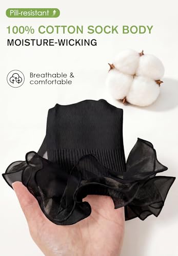 Image of Komorebi Big Ruffle Ankle Socks Women-Lace Frilly Cute Socks-Soft Cotton Girls Sock