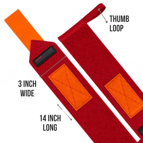 Image of Muscleape Wrist Wraps for Gym | SuperFabric Strength Support Straps for Heavy Lifting, CrossFit & Powerlifting | Adjustable Compression Wrist Support for atheletes- Superb Workout Wrist Stability & Protection. (Red, 14 Inches)