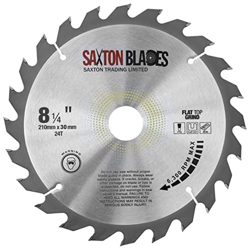 Saxton Flat Top TCT Circular Saw Blade 210mm x 24T x 30mm Bore + rings fits Bosch Makita etc