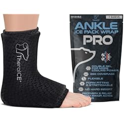 TheraICE Ankle Ice Pack Wrap for Swelling, Sprained Ankle Brace for Women Men, Cold Foot Heel Spur Support Compression Socks, Plantar Fasciitis Achilles Tendonitis Pain Relief FocusZone Extra Cooling